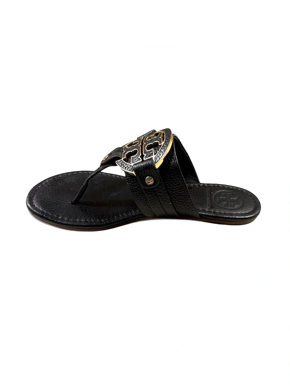 Tory Burch Amanda Black Sandals Logo Leather Designer Shoes